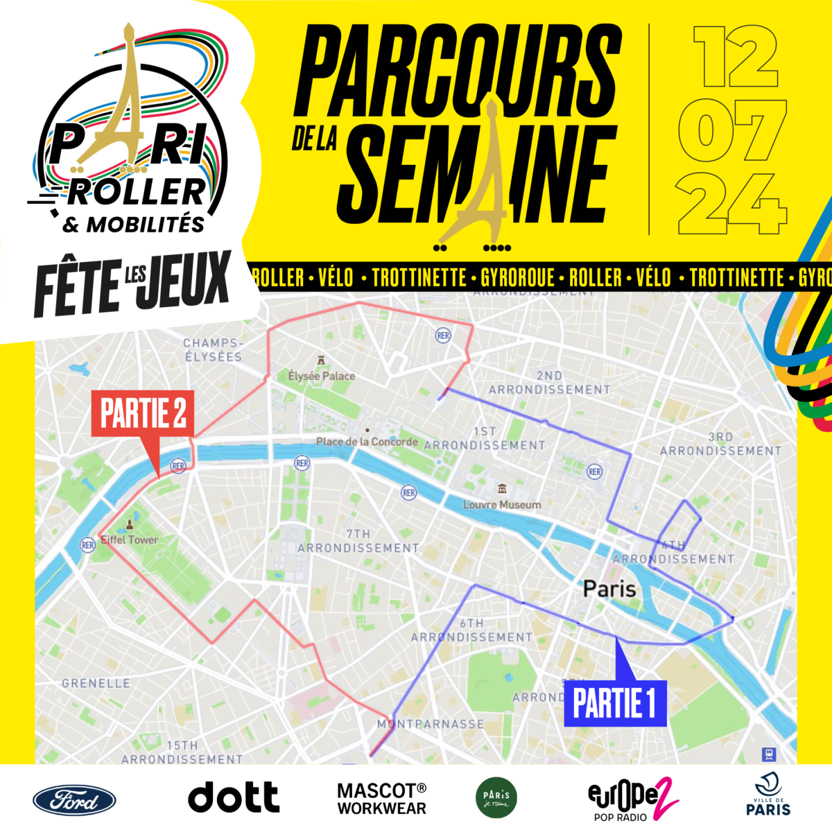 Parcours Pari Roller & Mobilités 12 juillet 2024 Pause : Place Vendôme