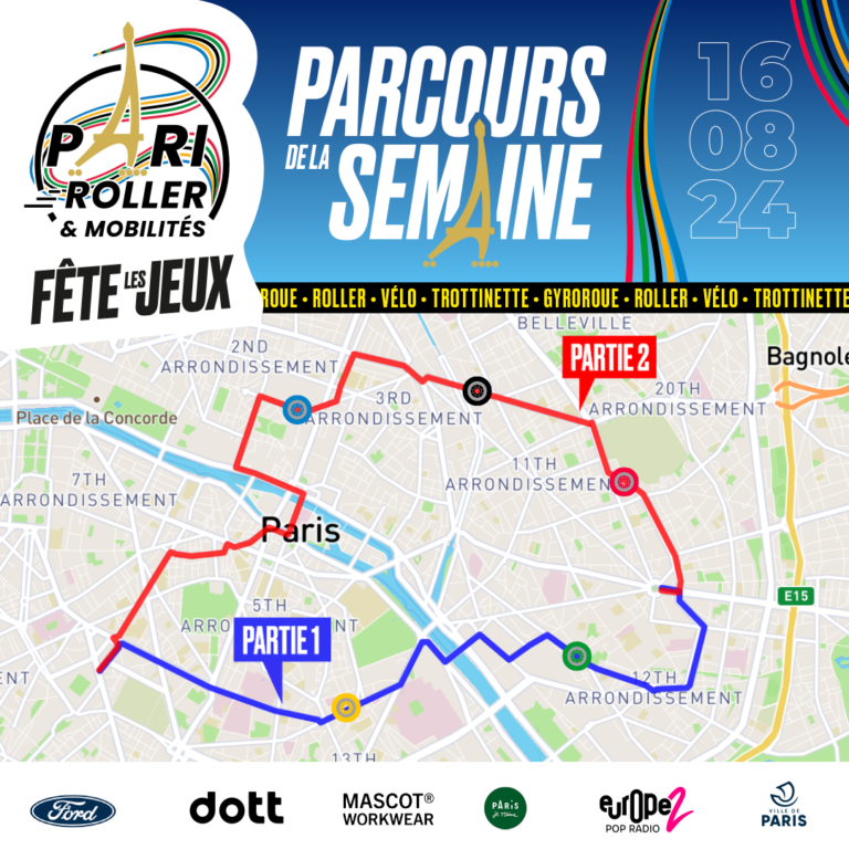 Parcours de la semaine balade Pari Roller & Mobilités 16 août 2024