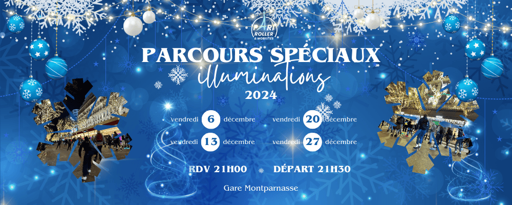 Bannière annonce Balade spéciale illuminations Paris Pari Roller & Mobilités Décembre 2024