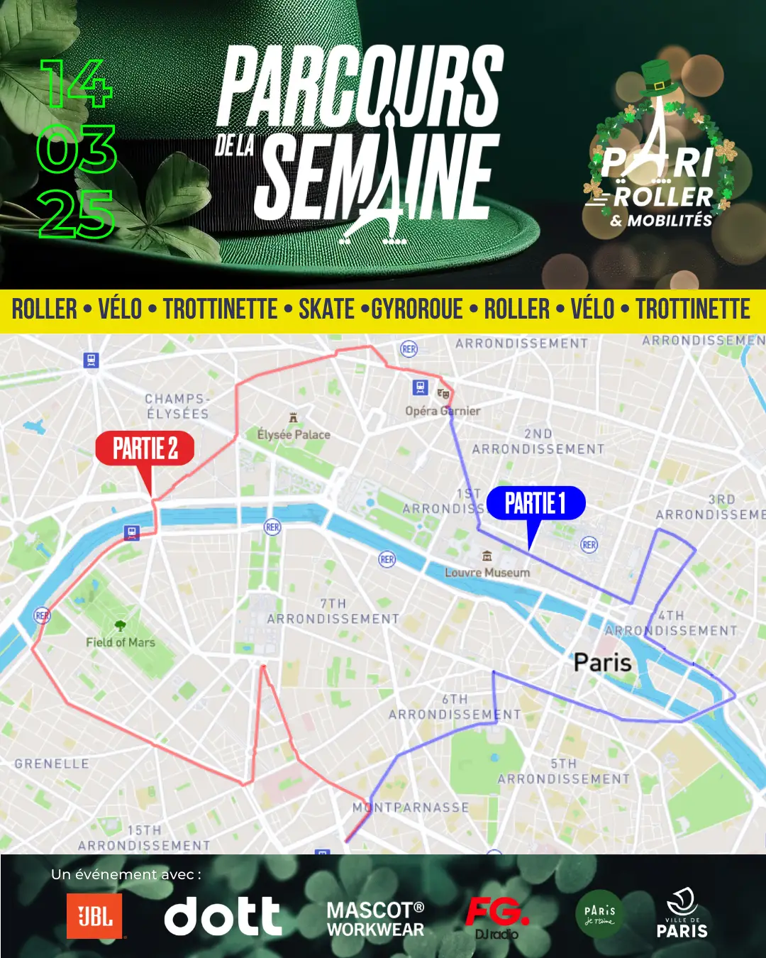 Parcours saint patrick Paris 2025 Pari Roller & Mobilités