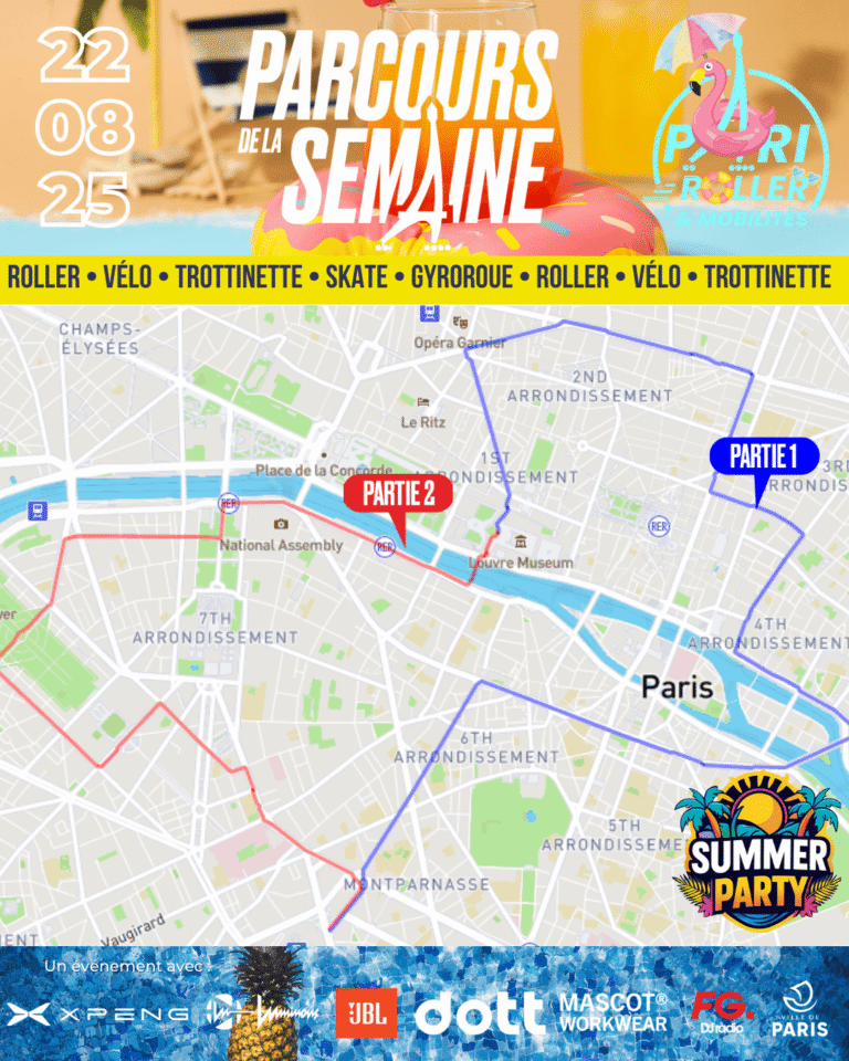 Parcours Pari Roller & Mobilités 22 aout 2025 balade spéciale summer party