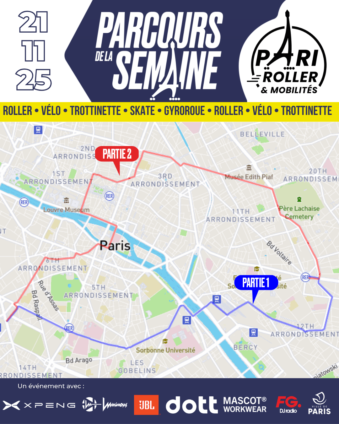 Parcours Pari Roller & Mobilités 21 novembre 2025