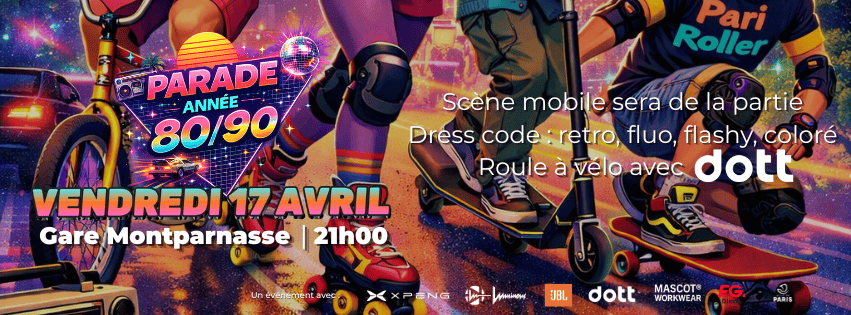 Affiche balade Pari Roller & Mobilités années 80/90