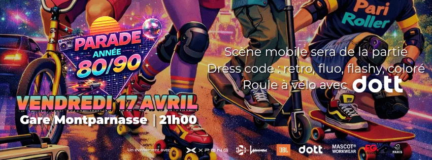 Affiche balade Pari Roller & Mobilités années 80/90